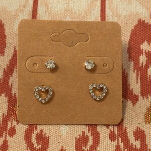 Elegant Silver Heart and Stud Earrings Set